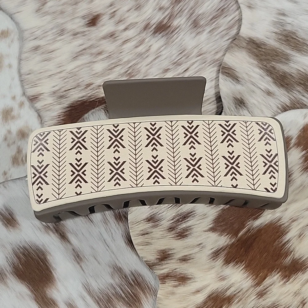 Western Brown/Tan Southwestern Print Faux Leather Hair Claw Accessories Rodeo